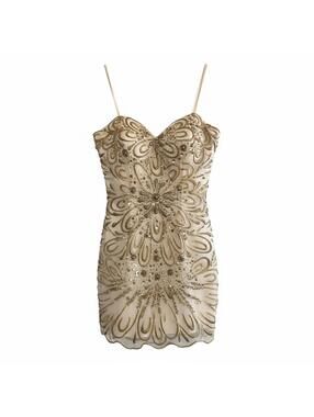 Jovani Beaded Cocktail Party Prom Formal Dress Gold Sweetheart XS